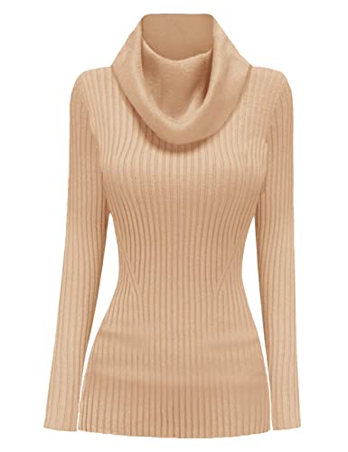 Image of v28 Women's Stretchable Cowl Neck Knit Long Sleeve Slim Fit Bodycon Sexy Sweater