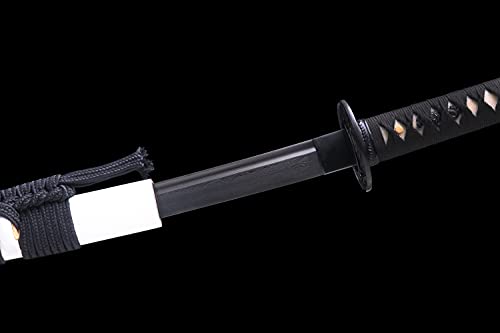 Shengsword Handmade Katana Sword Fully Hand Forged Damascus Folded Steel Japanese Samurai Sword Full Tang Real Sharp Blade (Black Tsuba-Damascus Folded Steel) #TOP2