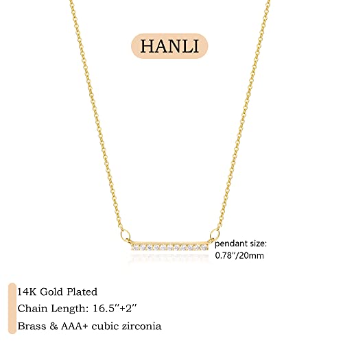 Hanli Bar Pendant Necklace 14K Gold Plated Bar Necklace For Women Simple Moon And Star Necklace Double Circle Pendant Necklace Everyday Trendy Jewelry Gift For Girls #TOP2