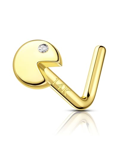 COCHARM 14K Solid Gold Nose Stud 20g Smile Real Gold