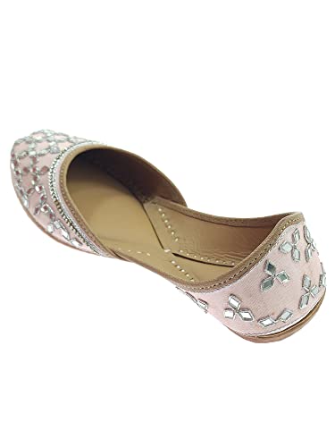Image of Fulkari Women's Mirror Genuine Soft Leather Juttis | Bite and Pinch Free Jutis | Ladies Punjabi Jutti | Wedding Flat Stylish Mojari | Phulkari Ethnic Flats For Girls |