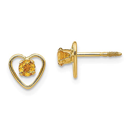 Auriga Fine Jewelry 14K Yellow Gold Madi K 3mm Citrine Heart Stud Earrings (L-6 mm, W-6 mm)