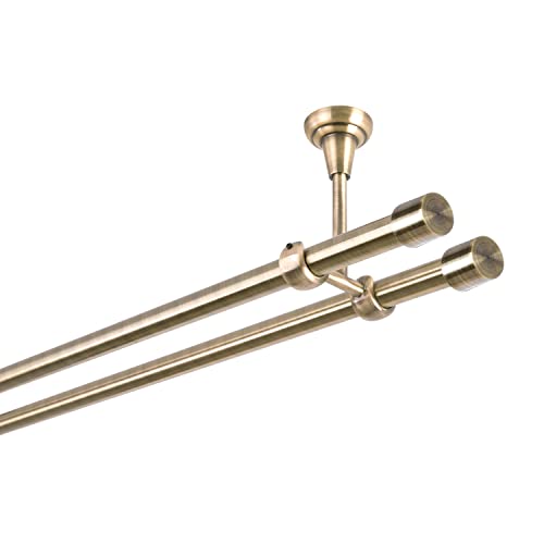 MDEKOR Tringle à rideaux 240 cm à 2 voies - Tringle à rideaux pour montage au plafond - En métal doré vieilli - Diamètre : 19 mm – vue 2