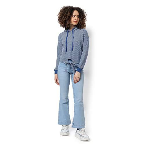 Image of PINACOLADA Women's Double Striped Hoodie with Ribbed Hem for Casual Wear | Hooded Neck | Long Sleeve | Pull On Closure | Cotton Sweatshirt Crafted with Comfort Fit for Everyday Wear