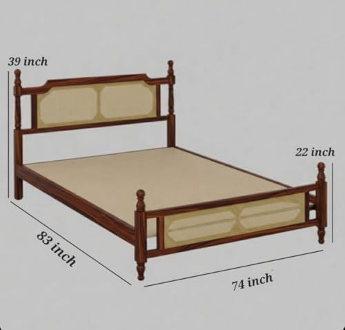 Image of JANGHU FURNITUREWALA Wooden /Rattan /Cane /King Size Bed Without Storage -Sheesham Wood -King Cot -Palang -Bed Stylish Bedroom Furniture /Hotel Furniture (Flor De Cerezo, Honey Finish) Rattan /Cane Bed