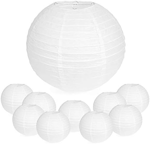 WYZworks Round Paper Lanterns 10 Pack (White, 16") - Hanging Paper Lanterns Lamp for Wedding, Birthday, Party and Home Decorations with 8", 10", 12", 16" Option