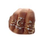 KISS WIFE Gold Stackable Moon Star Knuckle Rings Set for Women, Boho Dainty Lightweight Stacking Rings, Vintage Midi Rings Pack, Trendy Jewelry (Gold-Moon Star)