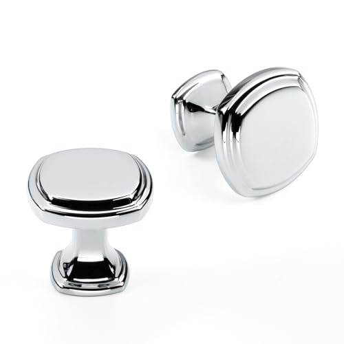 HESTIA HARDWARE 10 Pack | Furniture and Drawers Knobs | Square Polished Chrome Cabinet Knobs and Kitchen Hardware | Vintage Drawer Knobs, Silver Dresser Knob (Z20.10.P)