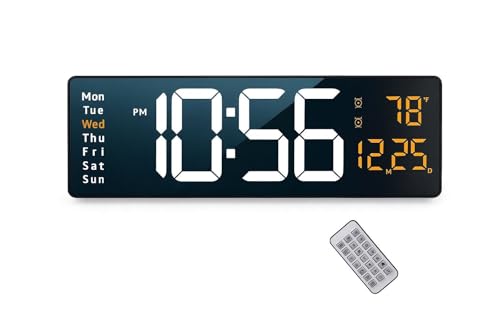 Image of Black Digital Wall Clock with Remote Control, 16.2 Inch Large Display, Temperature Display, Alarm Function, Week Display, Most Gifted for Home and Office