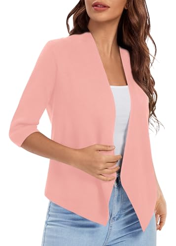 Image of Urban CoCo Women's 3 /4 Sleeve Cropped Open Front Cardigan Knit Lightweight V Neck Knit Bolero Shrugs with Pockets