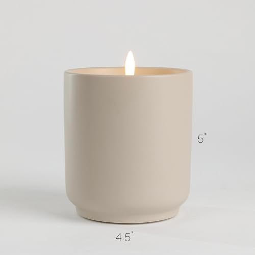 Image of LumiPur Stoneware Design Collection Flickering Flameless LED Wax Candle (4.5 inch x 5 inch, Sand)