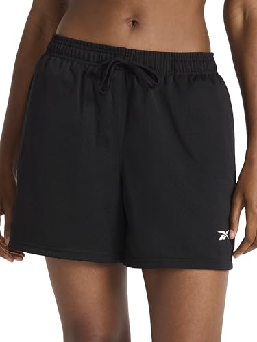 Reebok Women’s Basketball Off Court 5” Short, Relaxed Fit, Lightweight Poly Fabric, Moisture-Wicking Lining, Black, Medium
