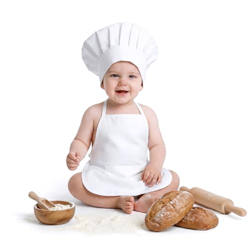 AMOR PRESENT 2-Piece Baby Chef Outfit Baby Costumes Newborn Photography Prop with Adjustable Chef Hat & Apron White Medium Toddler Cosplay Costume