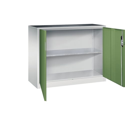 Werkstatt-Beistellschrank mit Flügeltüren Breite x Tiefe 1200 x 500 mm lichtgrau   resedagrün C+P