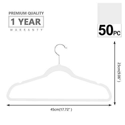 Mizgi Premium Velvet Hangers (Pack Of 50) Heavyduty - Non Slip - Velvet Suit Hangers White - Chrome Hooks,Space Saving Clothes Hangers #TOP3