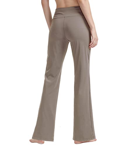 Nuveti Women's Bootcut Yoga Pants Tummy Control Workout Non See-Through Bootleg Yoga Pants Lightbrown #TOP2