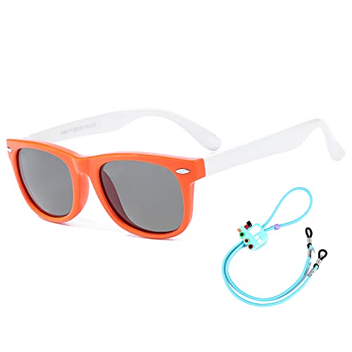 Rocf Rossini Gafas de Sol Polarizados para Edades de 2-8 Niños y Niñas Gafas de Sol Piloto Tonos de Protección UV (Naranja/Blanco)