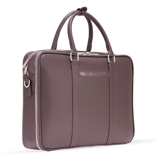 Dash Designs Premium Laptop Bag 15.6 Inch for Men | Saffiano PU Office Messenger Briefcase | Water Resistant Anti-Scratch Business Bag | Lightweight Shoulder Bag for Work Travel (Mocha Brown)