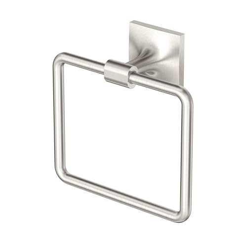 Image of Gatco 5592 Waterline Towel Ring | Modern Hand Towel Holder for Bathroom | Stylish Decorative Hardware, Heavy Duty Metal, EZ Ancor Mounting | Satin Nickel