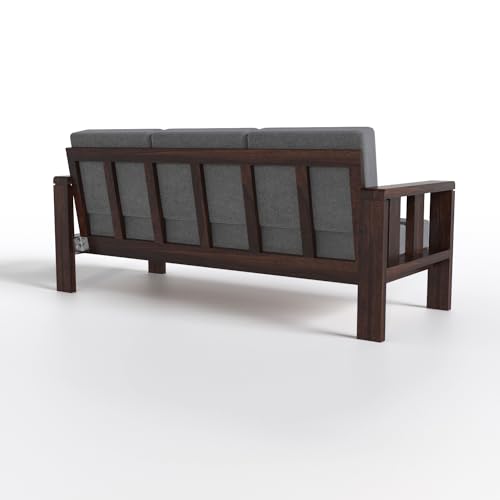 Image of Sheesham Wooden Sofa Set 5 Seater Sofa for Living Room | Solid Wooden 5 Seater Sofa Set 3+1+1 Sofa for Home & Office in Walnut Finish | sheesham wood