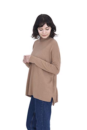 Cashmeren Oversized Tunic Side Slits Turtleneck Pullover 100% Pure Cashmere Long Sleeve Sweater for Women (Cammello, Medium)