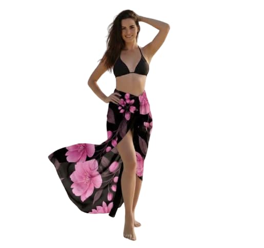 wirkqeez Women’s Floral Sarong Swimsuit Cover Up – Pink Hibiscus Print Beach Wrap Skirt, Oversized Summer Scarf and Bathing Suit Cover-Up for Beach, Pool, and Vacation-picture-38