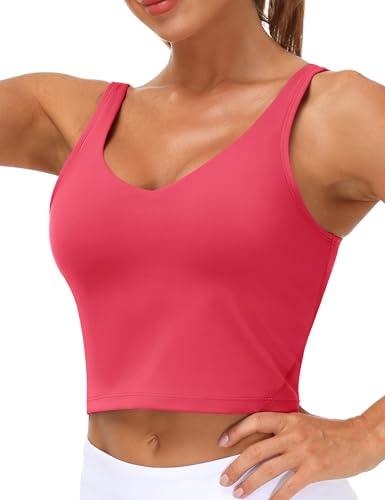 Women’s Longline Sports Bra Wirefree Padded Medium Support Yoga Bras Gym Running Workout Tank Tops(Magenta, Small)