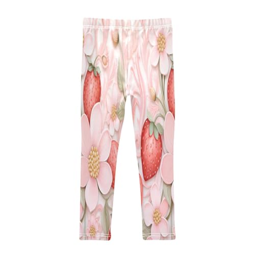 Bolaz Toddler Girls Leggings Printed Yoga Pants Leggings Pink Flower Strawberry for Kids2