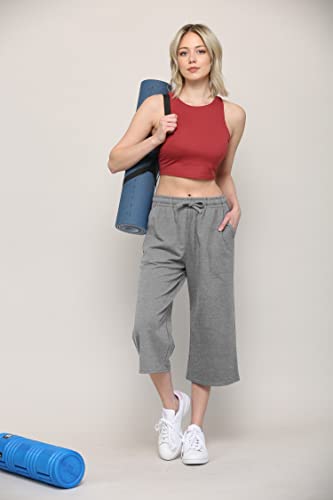 Image of Lock and Love Womens Capri Pants Loose Yoga Pants Wide Leg Drawstring Comfy Lounge Pajama Capris Sweatpants with Pockets
