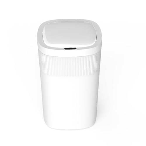 Caneca de basura rectangular con sensor de movimiento blanca