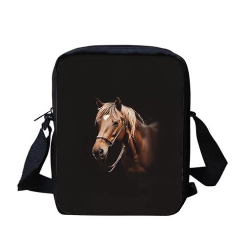 Howilath Kleine Kuriertasche mit lustigem Tierdruck, Outdoor-Reisetasche, Umhängetasche, Handytasche, 3D Brown Horses
