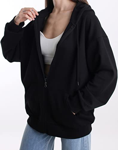 Majeclo Women's Comfy Lightweight Oversized Zip Up Hoodie Sweatshirt (Small, Oversized_Black) #TOP6