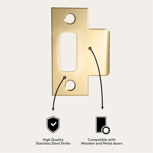 Image of Mega Handles T-Strike Door Plate - Durable Door Strike Plate, Gold Strike Plates for Interior Doors