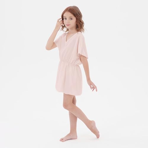 Girls Swimsuit Coverup UPF 50+ Beach Cover Ups Dress V Neck Beachwear Short Sleeve2