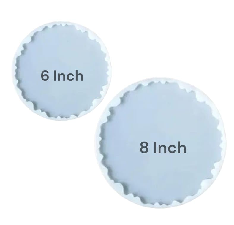 Silicone Resin Mould, 8 inch and 6 Inch - Deep Round Mould with Edge, Circle Plate Epoxy Resin Casting Mould for DIY Faux Agate (Pack of 2)-image-48