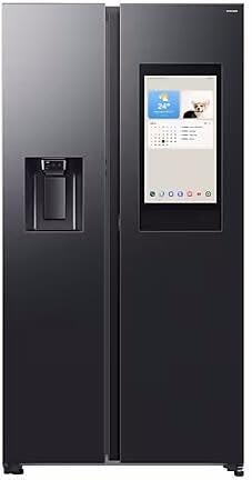 Samsung RS90F66BEFEF Frigorífico Side-by-Side Frigorífico Congelador AI, 178 cm, 614 L, Dispensador de hielo/agua con conexión de agua, Family Hub, AI, Energy & Voice Control, Black Steel