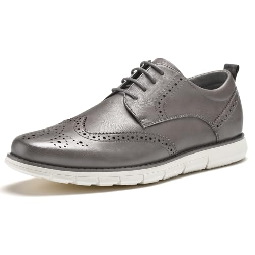 Image of CGRRBW Mens Dress Shoes Casual Oxford Shoes Dress Sneakers Comfortable Business Wingtip Brogue Office Shoes NJXM01-GREY-10.5