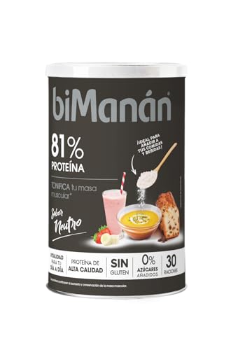 biManán Proteína Neutra en polvo, optima para añadir a tus comidas y bebidas, 81% de proteína para tonificar tu masa muscular, sabor neutro, 30 raciones, 300 g