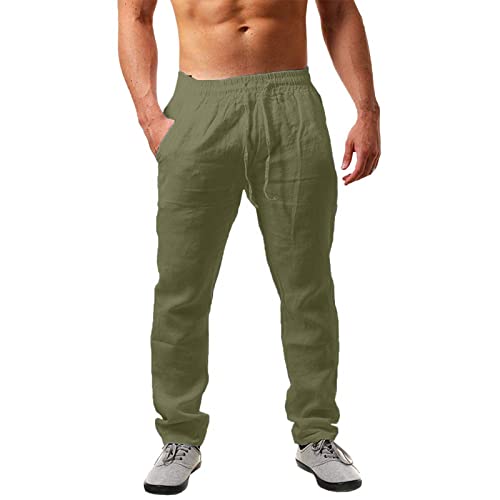 Herren Leinenhose Lang Leicht Sommerhose Loose Fit Freizeithose für Urlaub...