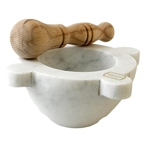 MARMO IN MRM320130 - Mortero, 16 cm, altura 09 mármol, blanco, con pest