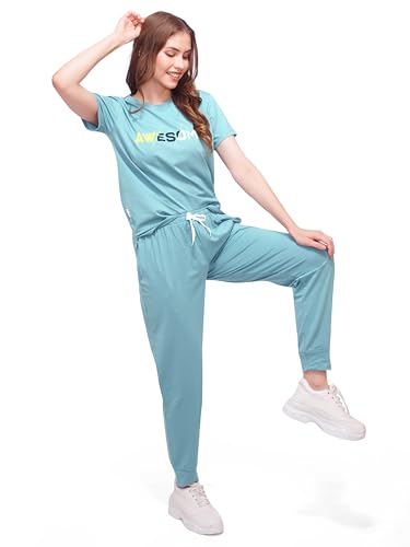 Image of LOTIK Women Jogging Suit Cotton Lycra Solid Top & Payjama Nightsuit & Tracksuit Set