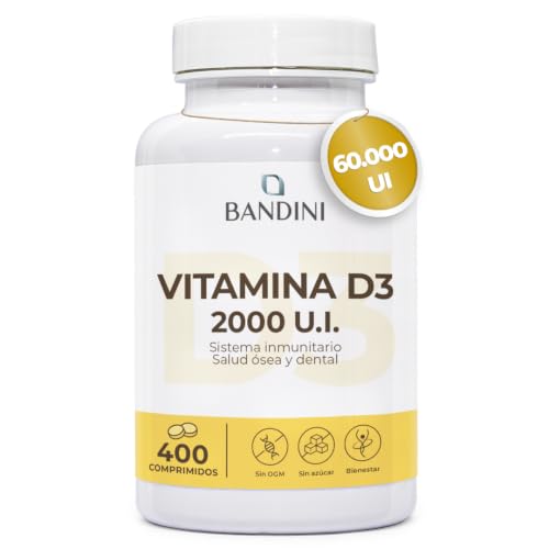 Bandini® Vitamina D 60.000 UI/mes 400 comprimidos | Defensa inmunitaria, Salud ósea, dental y muscular, Metabolismo del calcio, 50 mcg Colecalciferol, Vitaminas D3 pura, Vitamine D en dosis alta