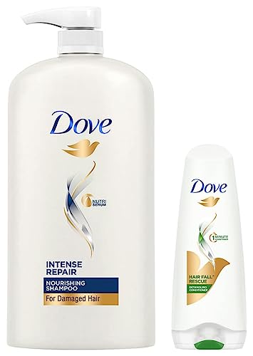 Dove Intense Repair Shampoo, 1L & Dove Hair Fall Rescue Conditioner, 180ml