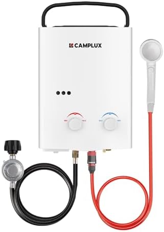 CAMPLUX Tankless Water Heater Outdoor, 1.32 GPM Portable Propane Camping Water Heater, 5L, AY132, White
