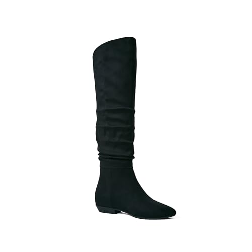 JustFab Women's Pointed Toe Tall Chunky Heel Knee High Fashion Boots - ISSEY
