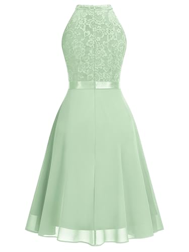 Image of Miusol Women's Halter Neck Lace Ruffle Vintage Cocktail Party A-Line Bridesmaid Dress