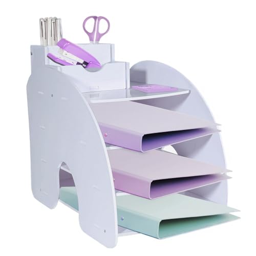 HMXLJJY Bac à courrier - Organiseur de documents A4 - Plateau de fichiers de bureau avec rangement empilable - Organiseur de papier de bureau avec porte-stylo (blanc)