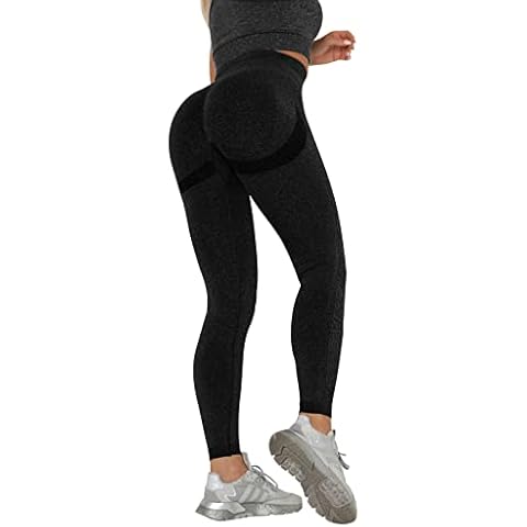 heekpek Women Leggings Yoga Pants High Waist Gym Sports Trousers Fitness Tights Seamless Tummy Control Butt Lift Slim Fit Workout Running (Black, L) Cover