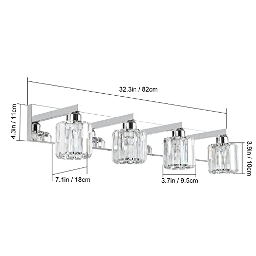 Image of Aipsun Crystal Bathroom Vanity Light Modern Vanity Lighting Fixtures Crystal Vanity Light for Bathroom 4 Lights(Not Include Bulb)