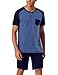 Aseniza Schlafanzug Herren Kurz Pyjama Set Shorty Schlafanzüge für Männer Sommer Hausanzug Baumwolle Nachtwäsche T-Shirt und Pyjamahose Zweiteilige,Kobaltblau,XL